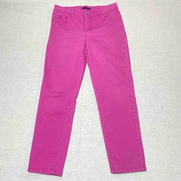 NYDJ Not Your Daughters Jeans 6 Hot Pink Straight Lift Tuck Crop Ankle Denim - Picture 1 of 15